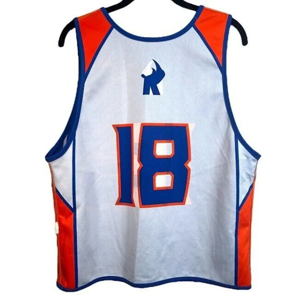 Rhino Lacrosse Academy Reversible Jersey Top Youth L/XL White Blue Orange# 18‎